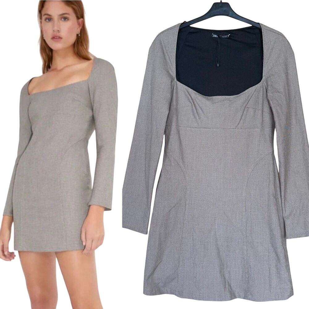 Zara Dress Sheath Plaid Long Sleeve